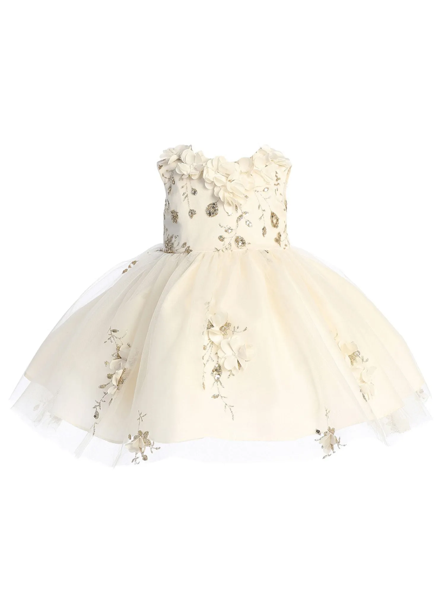 3D Flower Applique Glitter Mesh Special Occasion Dress, Sizes 6M-16