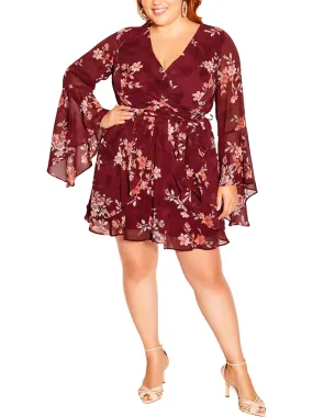 Alicia Womens Floral Print Chiffon Mini Dress