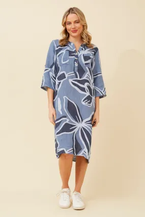 ALORA LEAF PRINT LINEN DRESS