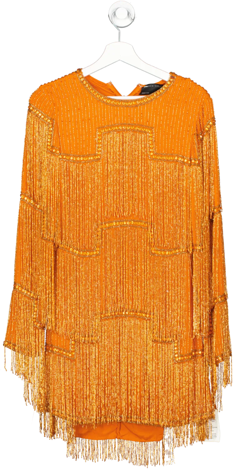 Here’s an optimized title for the product:

ASOS Womens Orange Embellished Shift Mini Dress with Beaded Fringe - Size UK 10