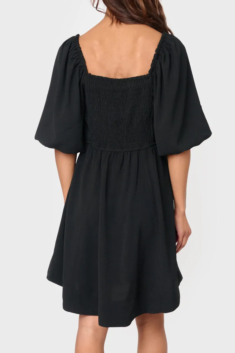 Balloon Sleeved Square Neck Crepe Dress