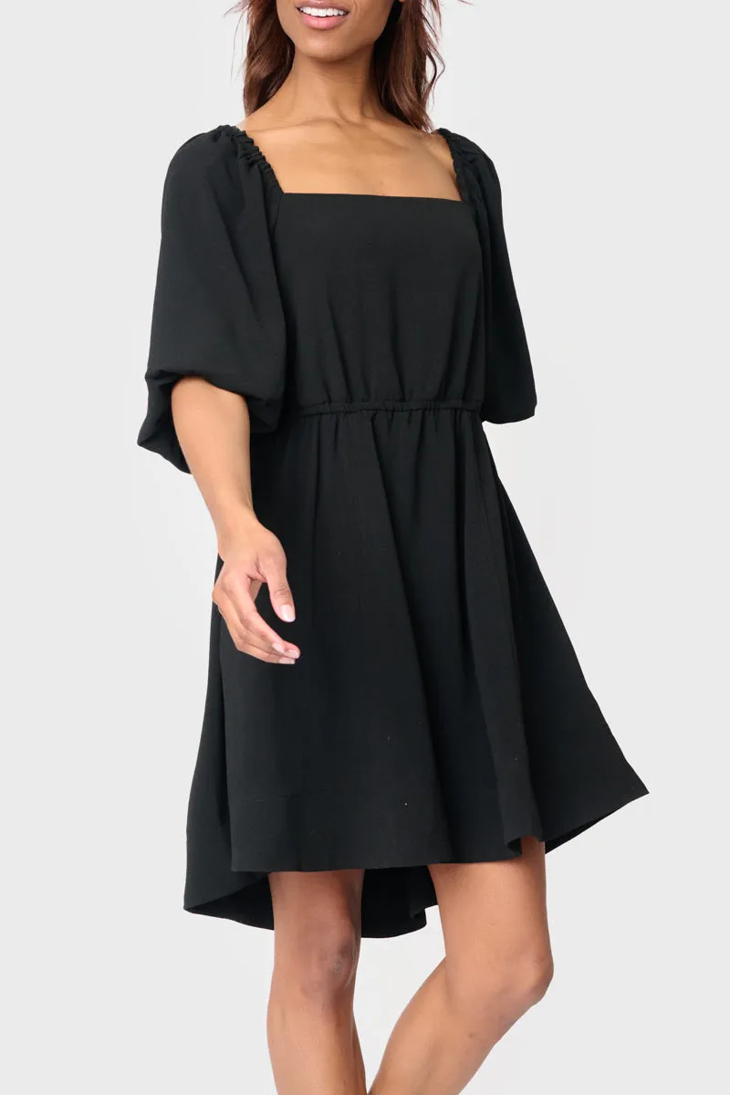 Balloon Sleeved Square Neck Crepe Dress