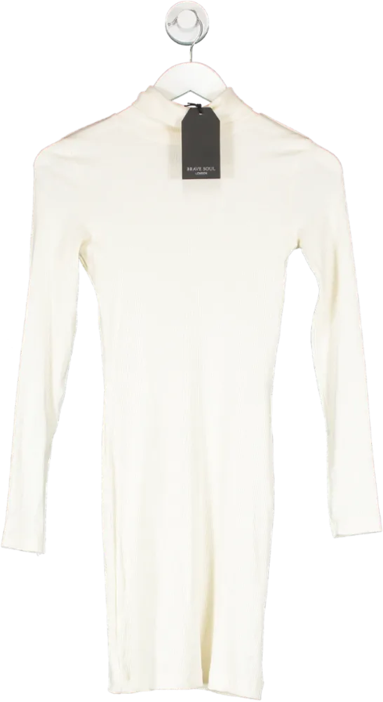 Brave Soul Cream Ribbed Turtle Neck Long Sleeve Dress UK XS