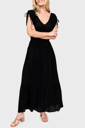 Cinch Sleeve V-Neck Maxi Dress