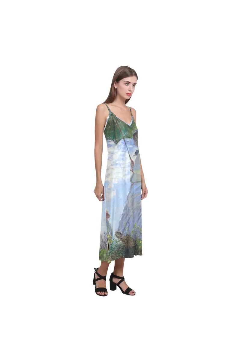 Claude Monet V-Neck Open Fork Long Dress(Model D18)