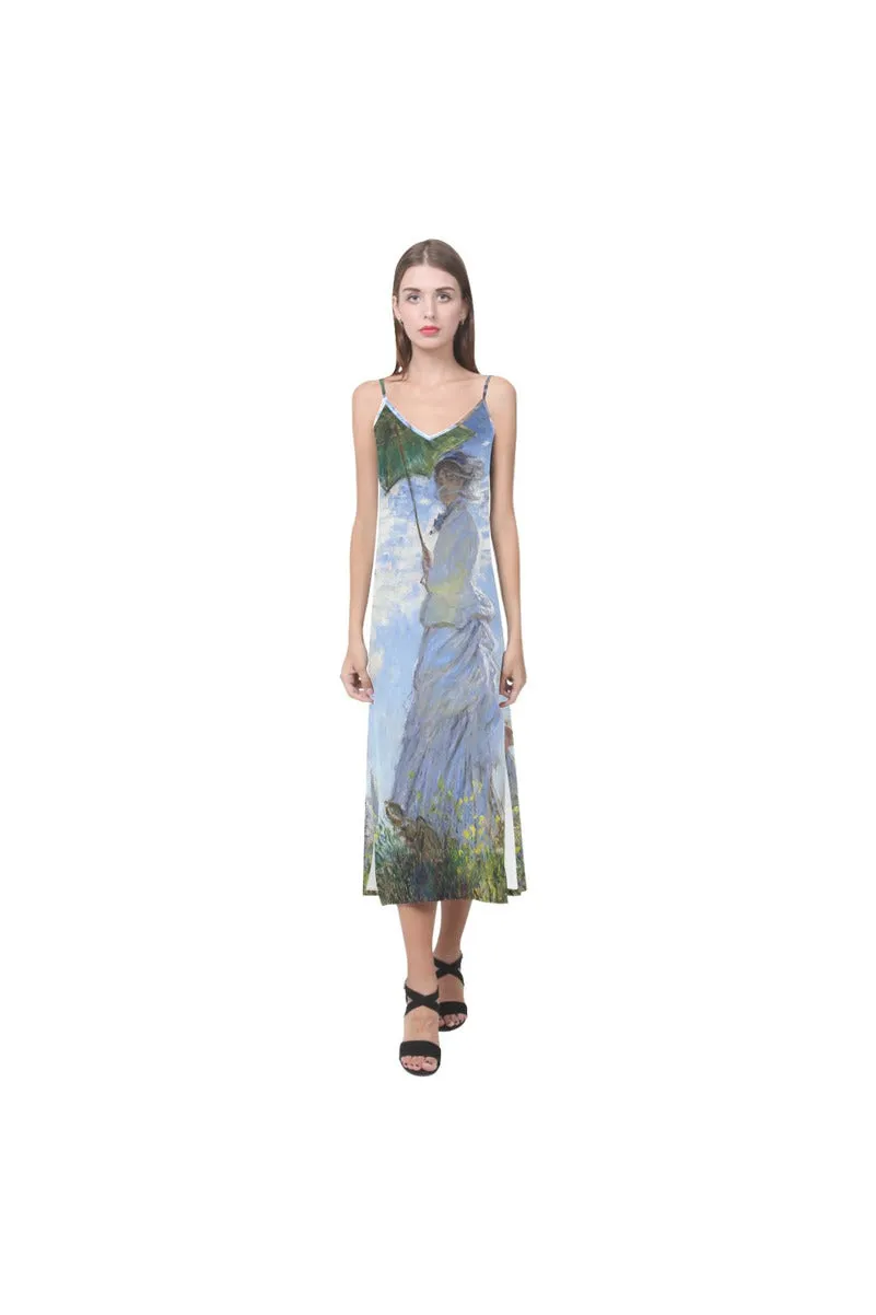 Claude Monet V-Neck Open Fork Long Dress(Model D18)