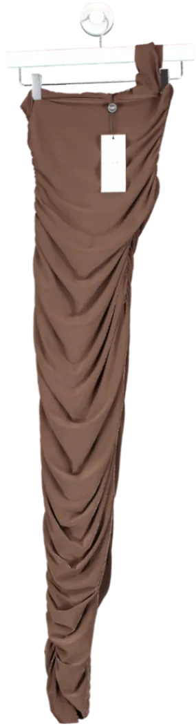 Club L Brown Dorit One Shoulder Asymmetric Ruched Midi Dress UK 8