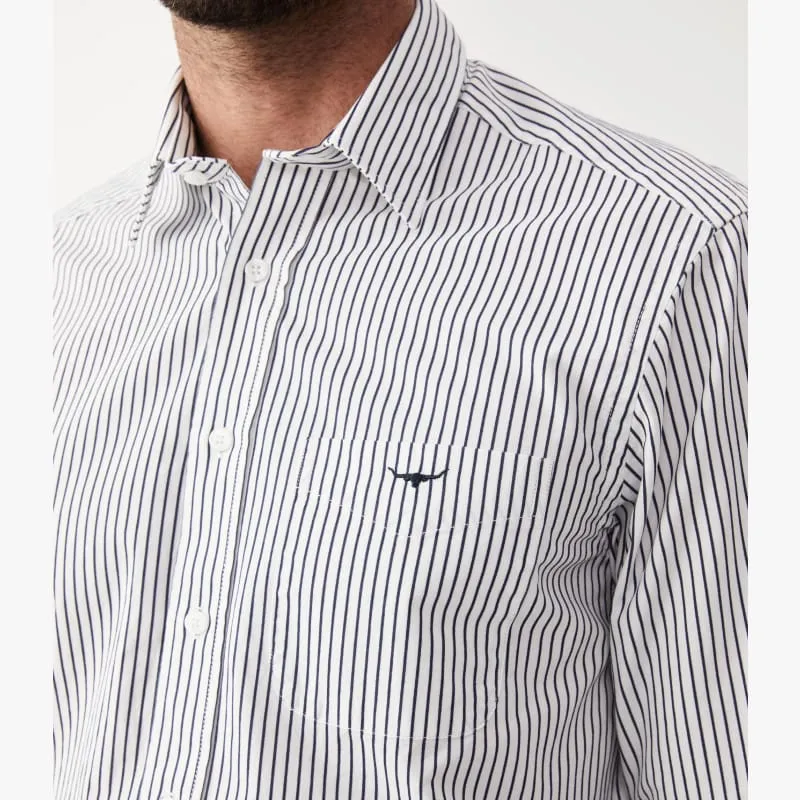 Collins Shirt - Stripe - White & Navy