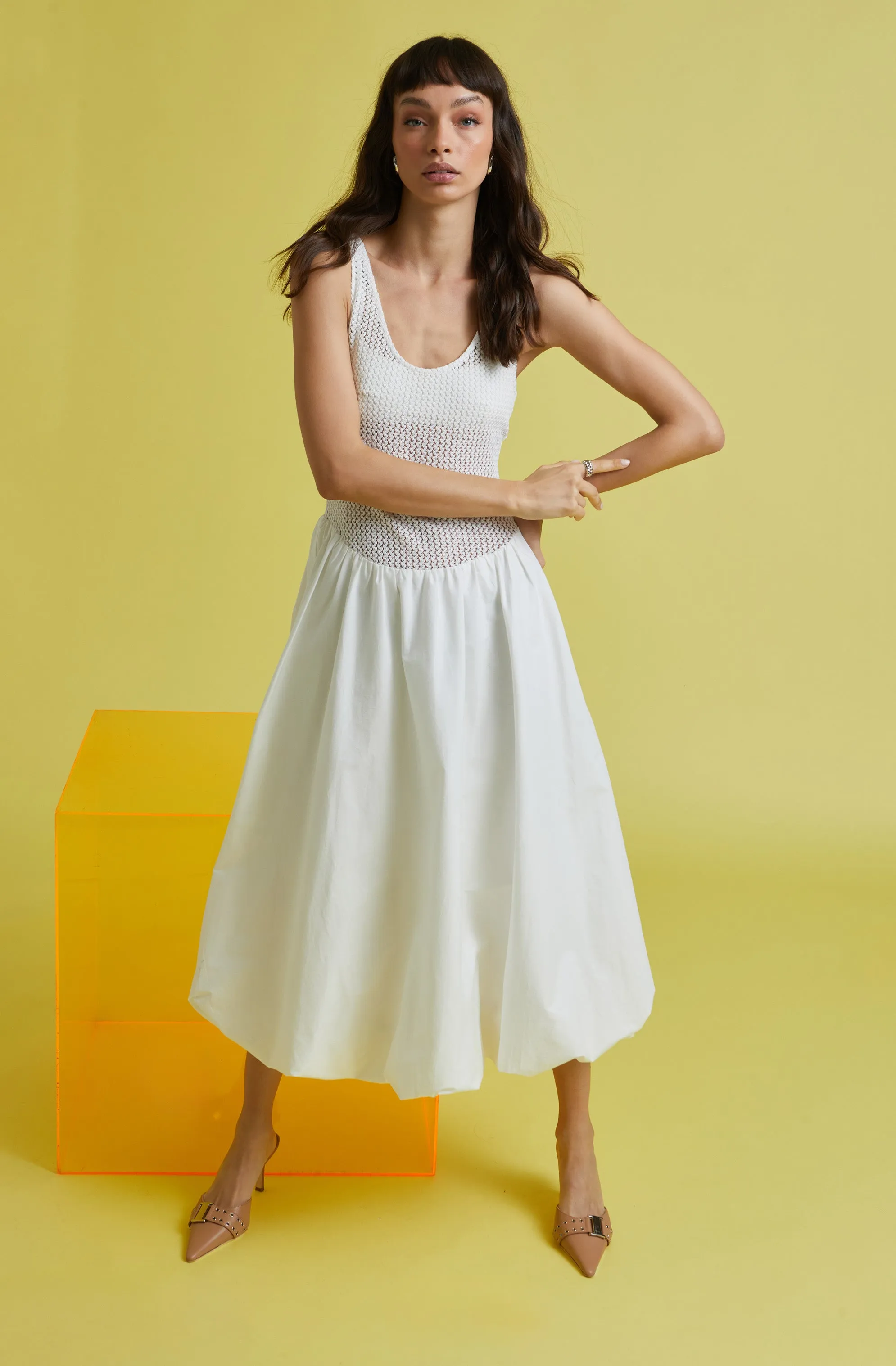 Contrast Bubble Hem Midi Dress