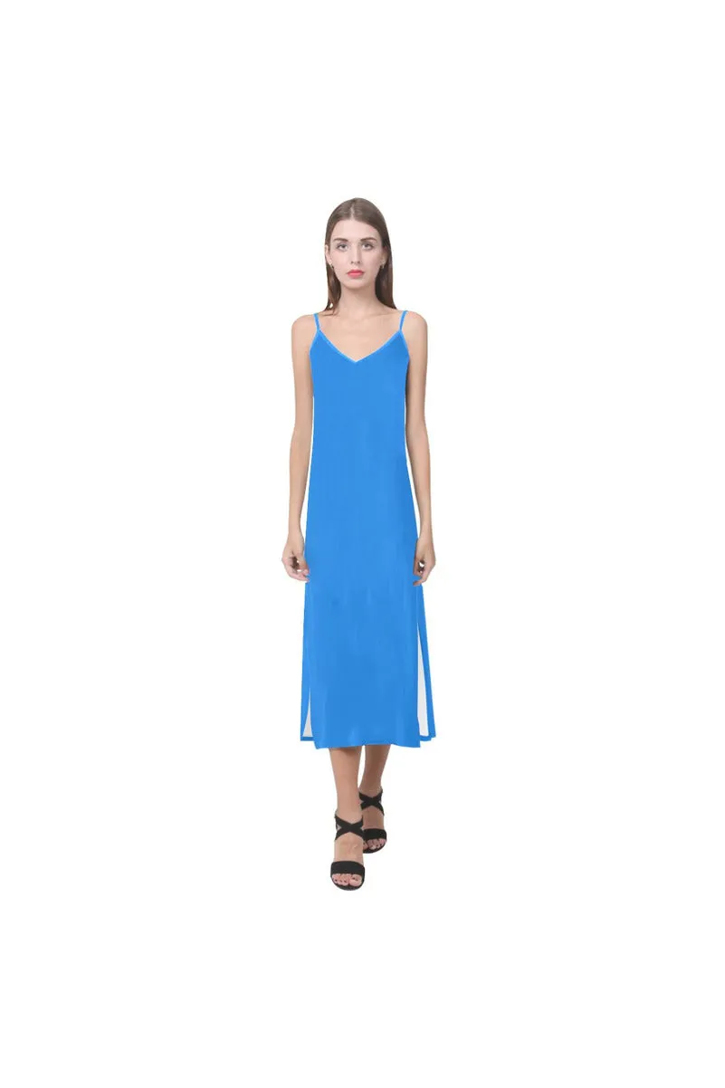 Coral Blue V-Neck Open Fork Long Dress(Model D18)