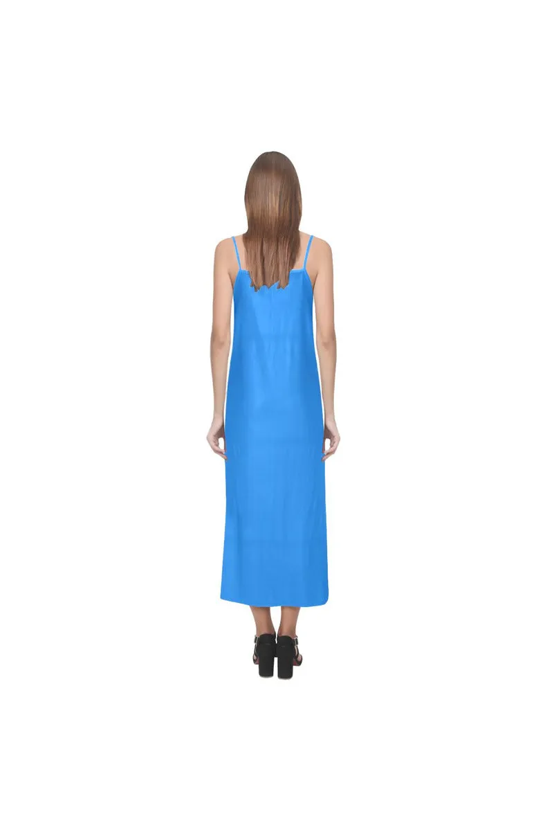 Coral Blue V-Neck Open Fork Long Dress(Model D18)