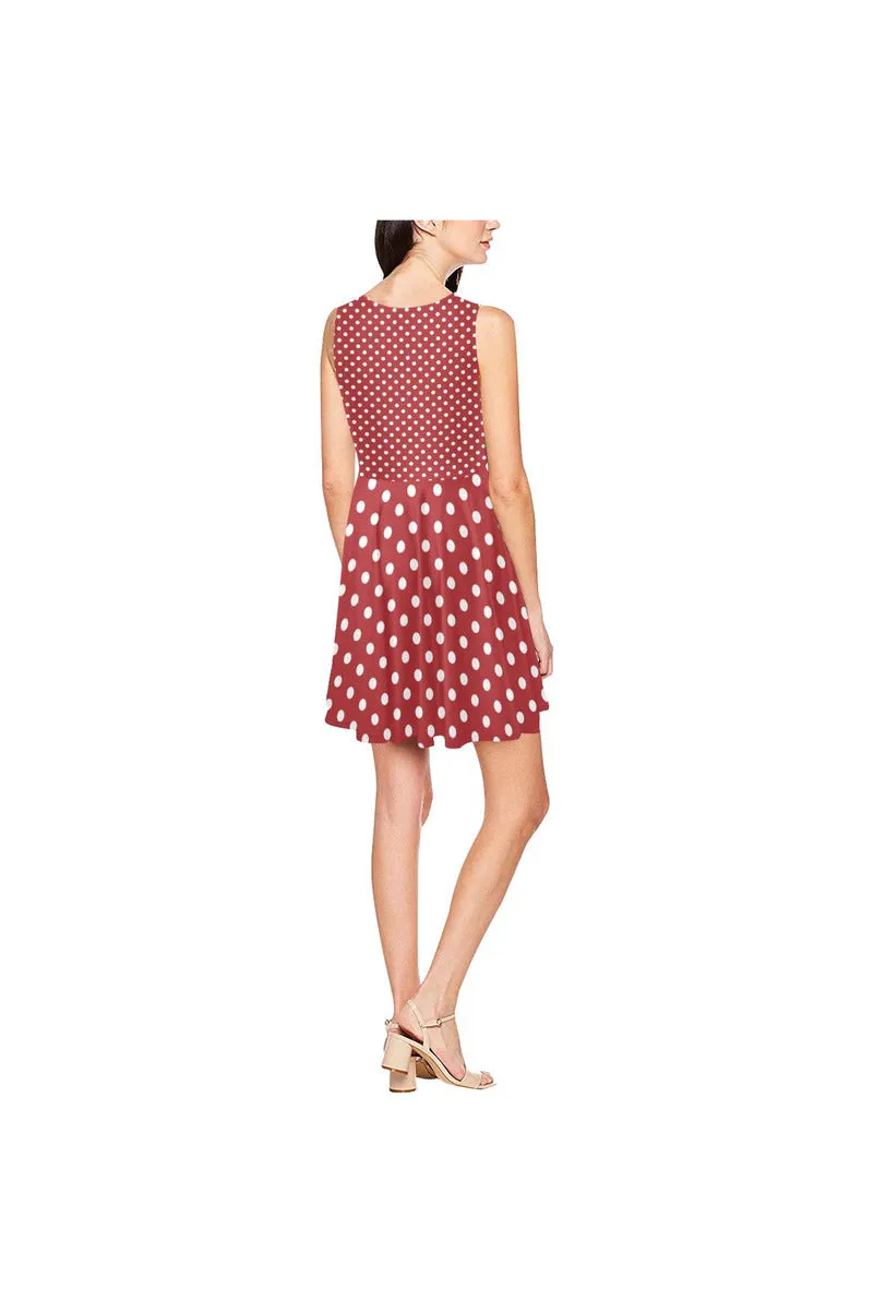 Coral Orange Polka Dot Thea Sleeveless Skater Dress(Model D19)