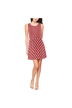 Coral Orange Polka Dot Thea Sleeveless Skater Dress(Model D19)