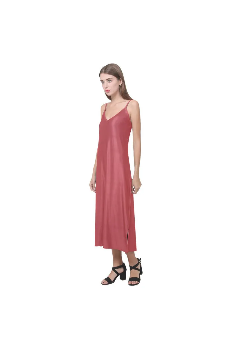 coral orange V-Neck Open Fork Long Dress(Model D18)