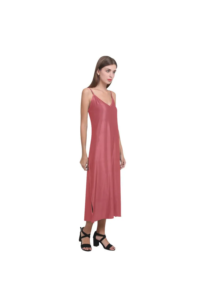 coral orange V-Neck Open Fork Long Dress(Model D18)