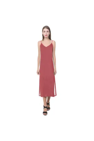 coral orange V-Neck Open Fork Long Dress(Model D18)