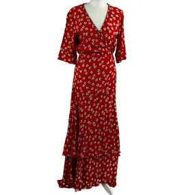 Ganni Tomato Red Floral Wrap Maxi Dress M