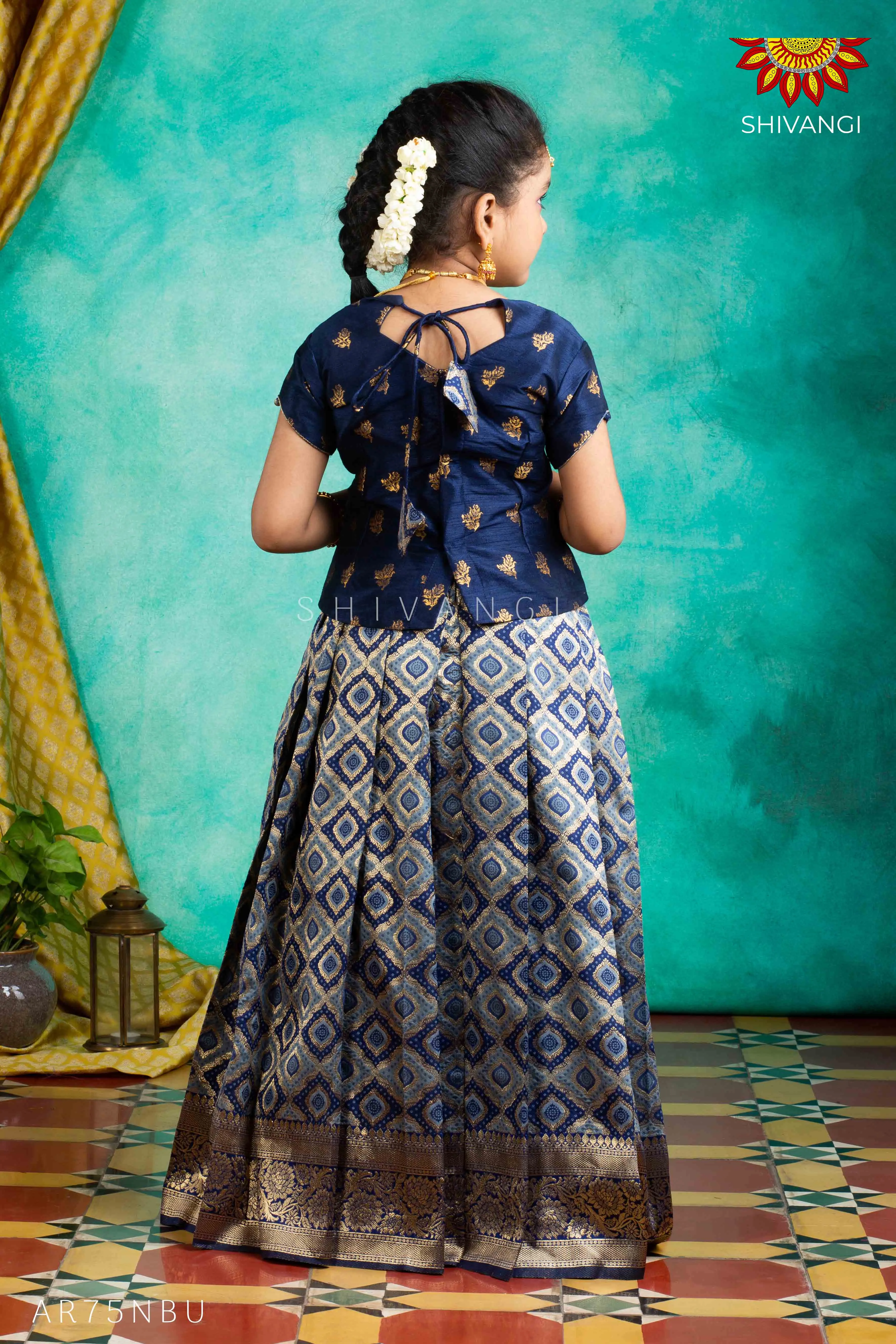 Girls Navy Blue KGF Bandhini Pattu Pavadai | Langa