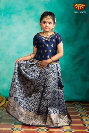 Girls Navy Blue KGF Bandhini Pattu Pavadai | Langa