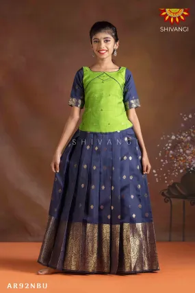 Girls Navy Blue Paisley Mango  Pattu Pavadai | Langa