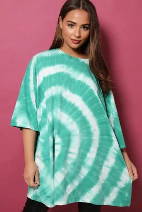 Green Circle Tie-Dye Lazy Fit Tunic Dress