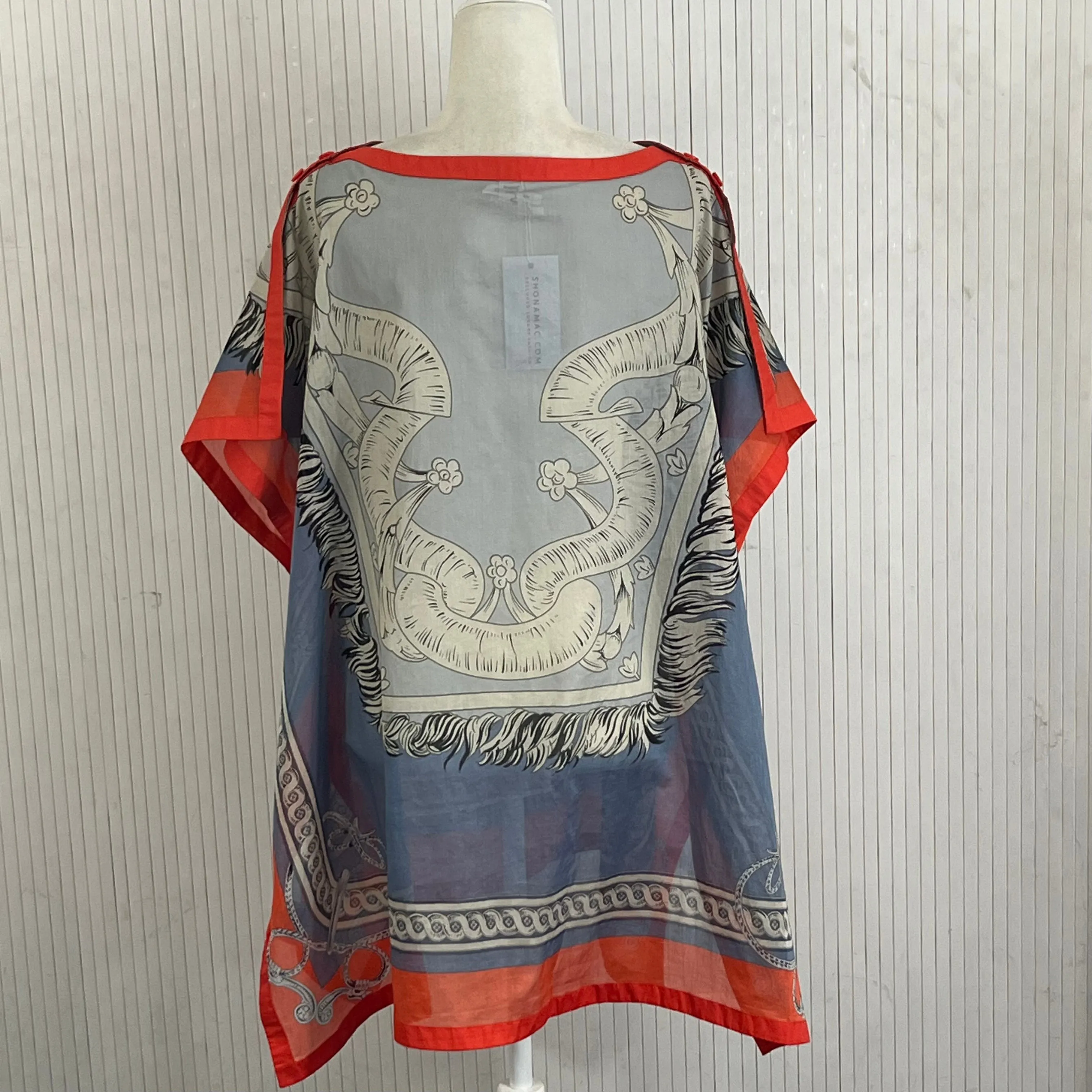 Hermes 1310 Cornflower & Orange Cotton Beach Tunic XXS/XS/S/M/L/XL/XXL