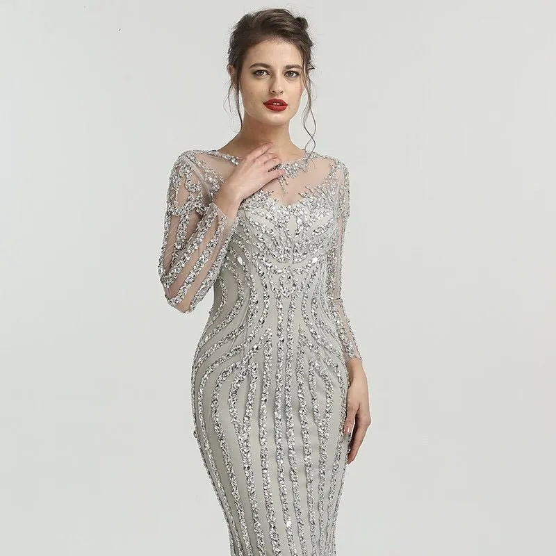 Huda Beaded Long Sleeves Maxi Dress