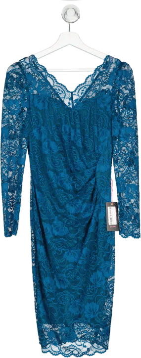 Jolie Moi Blue V Neck Lace Midi Dress UK 10