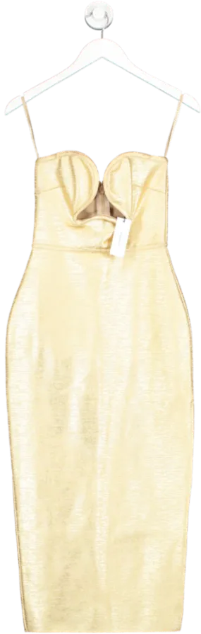 Karen Millen Metallic Foiled Figure Form Bandage Corset Detail Knit Midi Dress UK XS