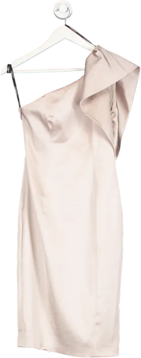 Karen Millen Nude One Shoulder Satin Dress UK 10