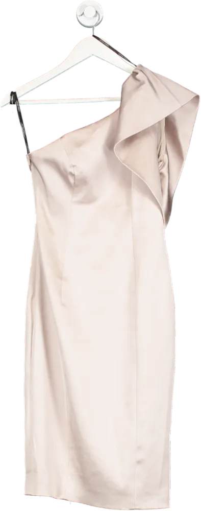 Karen Millen Nude One Shoulder Satin Dress UK 10