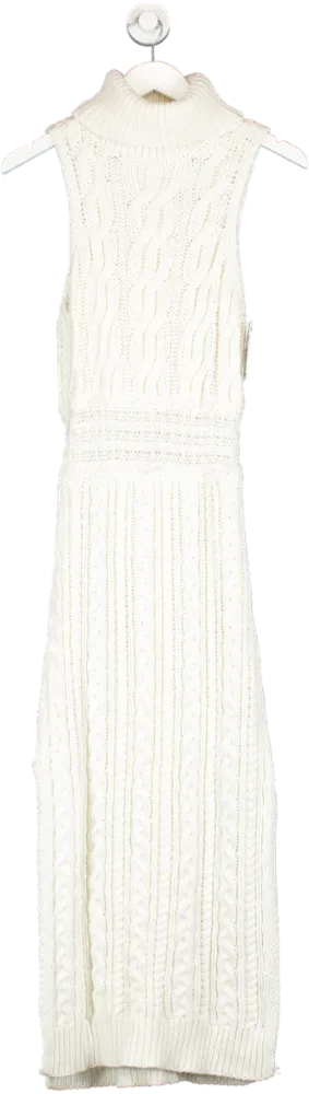 NA-KD Cream Cable Knitted Long High Neck Dress UK XL