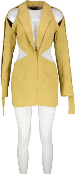 PrettyLittleThing Yellow Mustard Strap Sleeve Detail Cut Out Blazer Dress UK 8