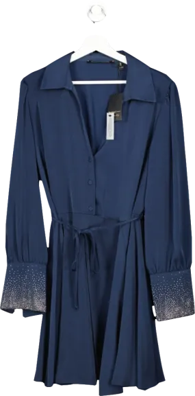 River Island Plus Navy Blue Diamante Cuff Mini Shirt Dress BNWT UK 18