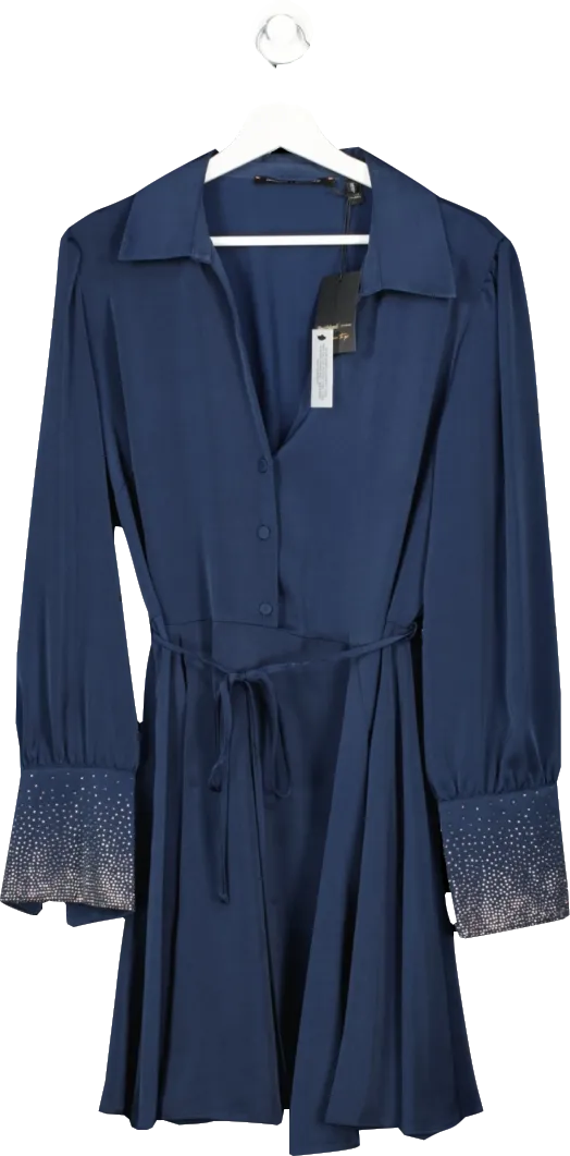 River Island Plus Navy Blue Diamante Cuff Mini Shirt Dress BNWT UK 18