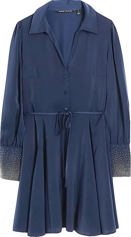 River Island Plus Navy Blue Diamante Cuff Mini Shirt Dress BNWT UK 18