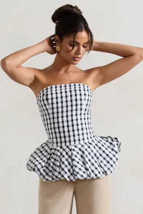 Roll With It | Black & White Gingham Bandeau Ruffle Top