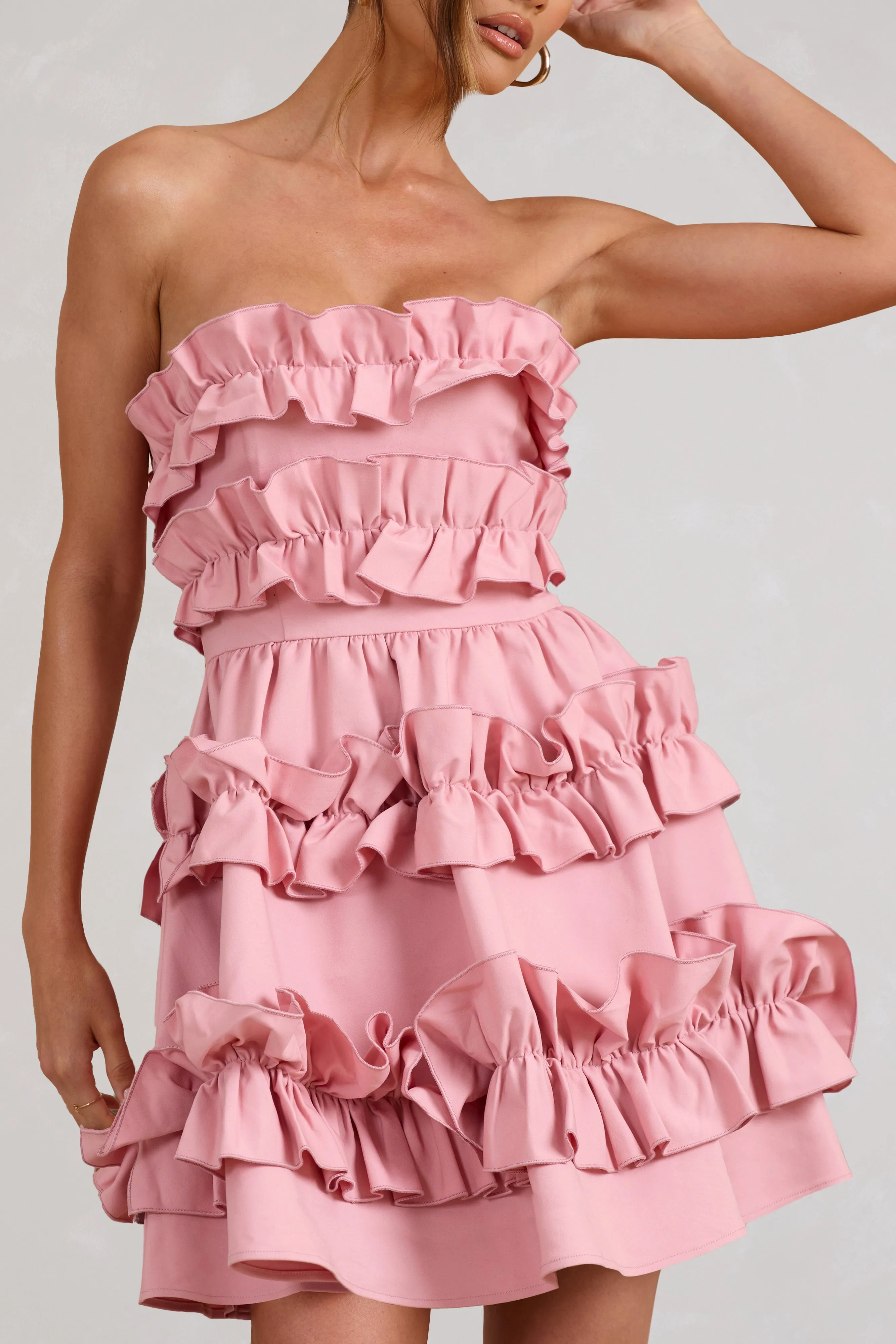 Rosette | Blush Ruffled Bandeau Mini Dress