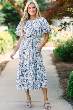 Optimized Title: Sugarlips Off-White Floral Midi Dress - Elegant Summer Style with Adjustable Straps and Flattering Fit