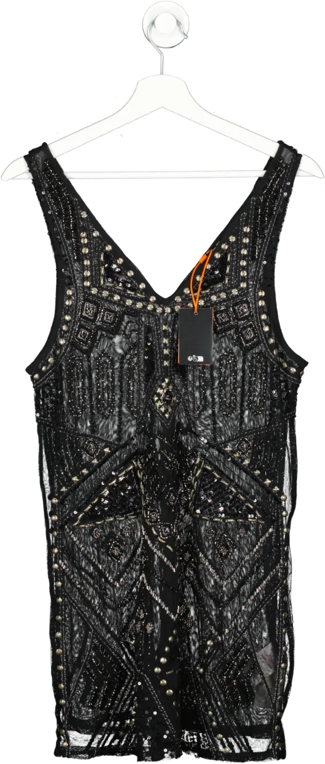 Superdry Black Embellished V Neck Mini Dress UK XS