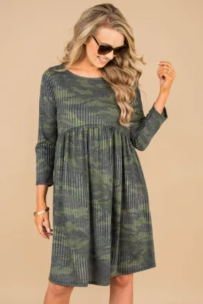 This Is The Dream Army Green 3/4 Sleeve Dress