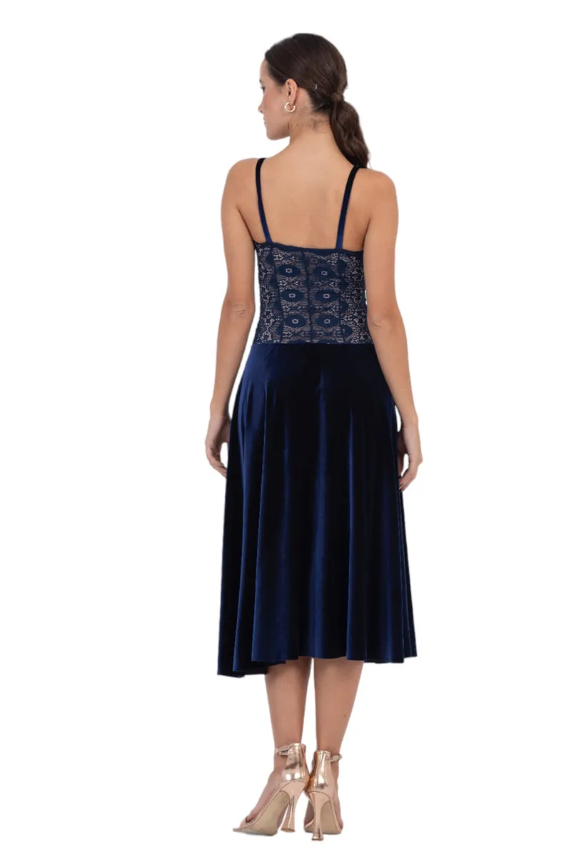 Velvet & Lace Spaghetti Strap Flowy Tango Dress