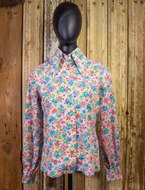 Vintage Mihitabel Floral Button Up Shirt 70s Pink Small