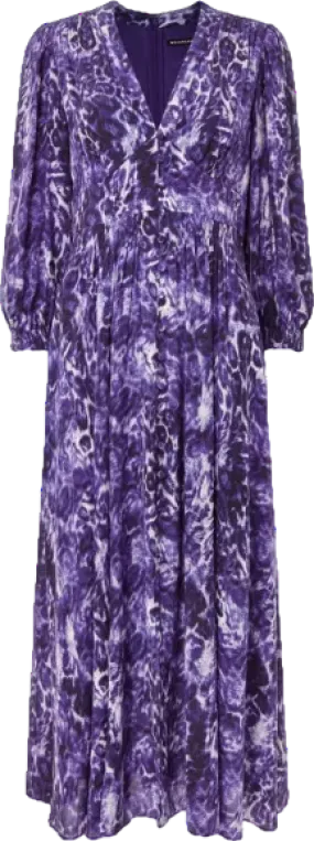 Whistles Purple Animal-print Long-sleeve Woven Midi Dress UK 18