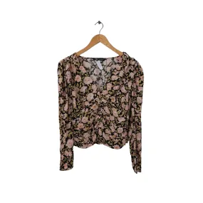 ZARA Black & Pink Floral Shoulder-pad Blouse | Pre Loved |